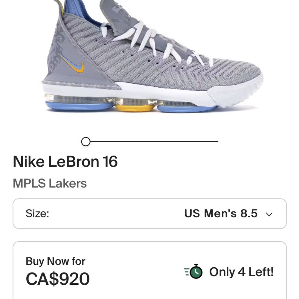 LeBron 16 MPLS lakers men’s shoe.